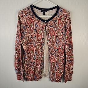 Lands' End Women's Multicolor Supima Cotton Long Sleeve Paisley Cardigan Size S